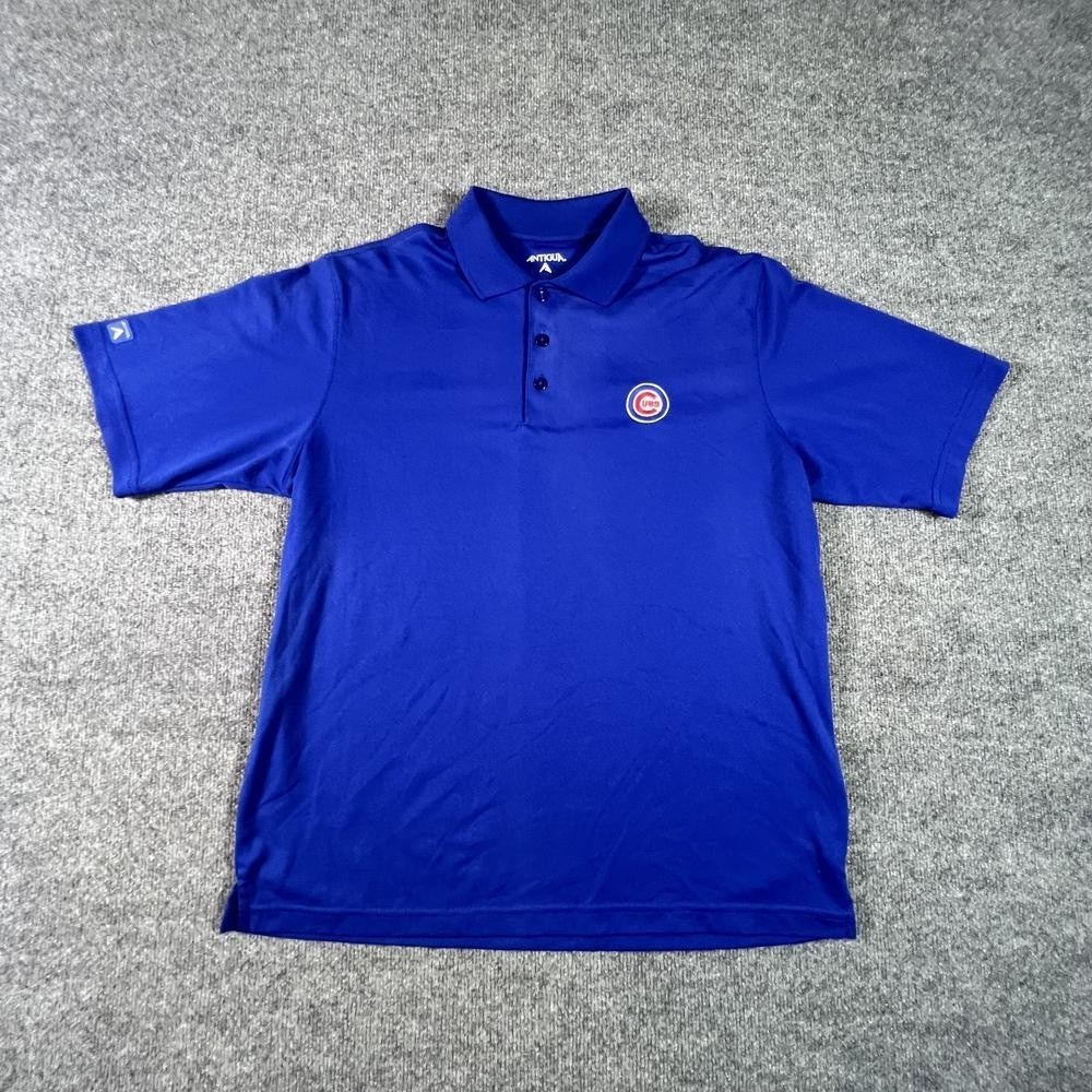 Antigua Chicago Cubs Baseball Polo Shirt Men M Blue Polyester Sports Performance
